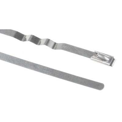 RS PRO Cable Tie, Zig Zag, 150mm x 4.6 mm, Metallic 316 Stainless Steel, Pk-100