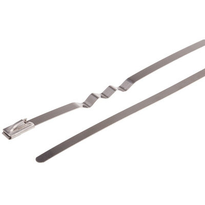 RS PRO Cable Tie, Zig Zag, 100mm x 4.6 mm, Metallic 316 Stainless Steel, Pk-100