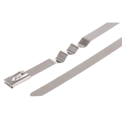 RS PRO Cable Tie, Zig Zag, 200mm x 7.9 mm, Metallic 316 Stainless Steel, Pk-100
