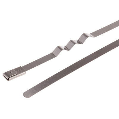 RS PRO Cable Tie, Zig Zag, 200mm x 4.6 mm, Metallic 316 Stainless Steel, Pk-100