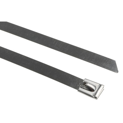 RS PRO Cable Tie, Roller Ball, 760mm x 12 mm, Metallic 316 Stainless Steel, Pk-100