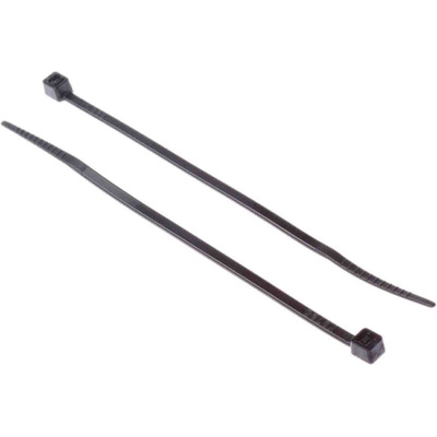 RS PRO Cable Tie, 100mm x 2.5 mm, Black Nylon, Pk-100