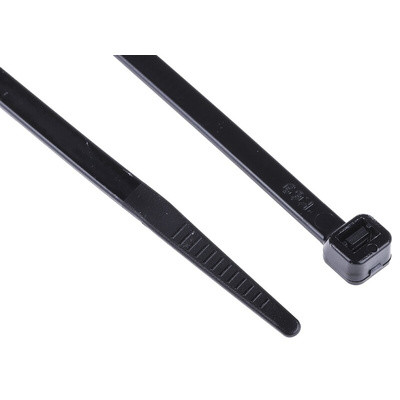 RS PRO Cable Tie, 190mm x 4.8 mm, Black Nylon, Pk-100