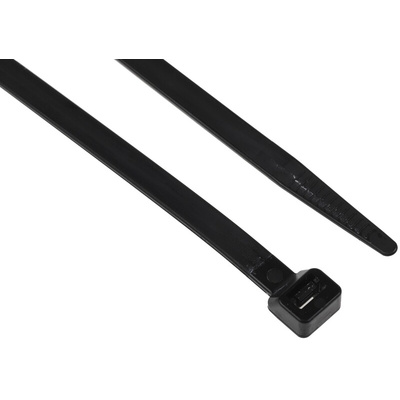 RS PRO Cable Tie, 380mm x 7.6 mm, Black Nylon, Pk-100