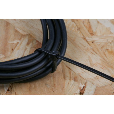RS PRO Cable Tie, Heat Stabilised, 203mm x 2.5 mm, Black Nylon, Pk-100