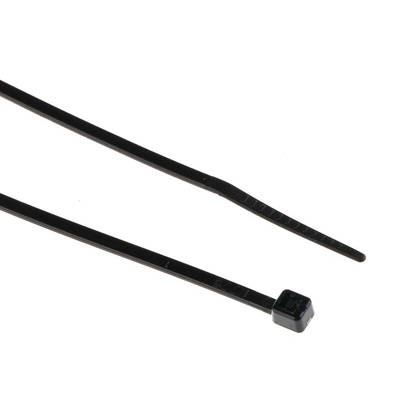 RS PRO Cable Tie, Heat Stabilised, 142mm x 2.5 mm, Black Nylon, Pk-100