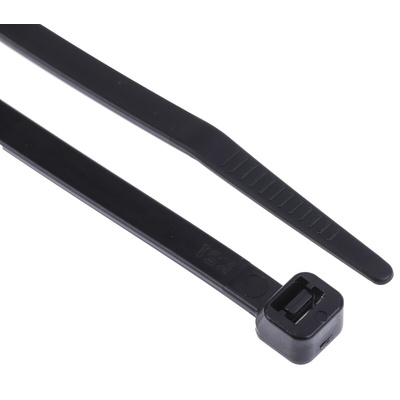 RS PRO Cable Tie, Heat Stabilised, 160mm x 4.8 mm, Black Nylon, Pk-100