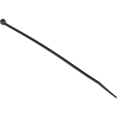 RS PRO Cable Tie, Heat Stabilised, 180mm x 3.6 mm, Black Nylon, Pk-100