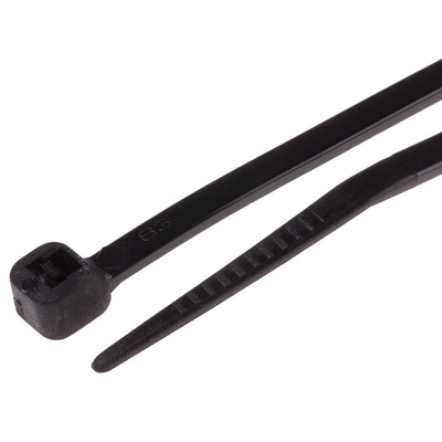 RS PRO Cable Tie, Heat Stabilised, 265mm x 3.6 mm, Black Nylon, Pk-100