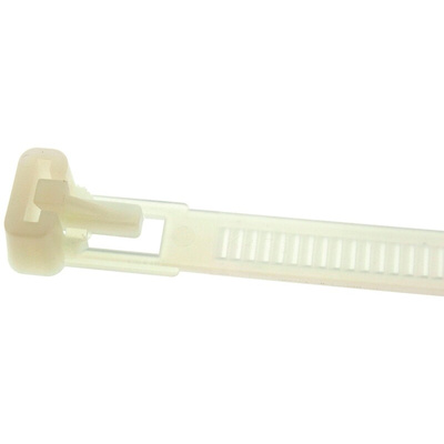 RS PRO Cable Tie, Releasable, 150mm x 7.6 mm, Natural Nylon, Pk-100