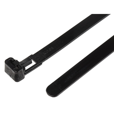 RS PRO Cable Tie, Releasable, 250mm x 7.6 mm, Black Nylon, Pk-100