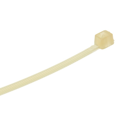 RS PRO Cable Tie, Heat Stabilised, 100mm x 2.5 mm, Natural Nylon, Pk-100