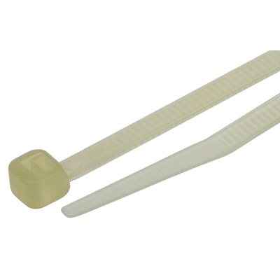 RS PRO Cable Tie, Heat Stabilised, 150mm x 3.6 mm, Natural Nylon, Pk-100