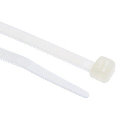 RS PRO Cable Tie, Heat Stabilised, 160mm x 4.8 mm, Natural Nylon, Pk-100