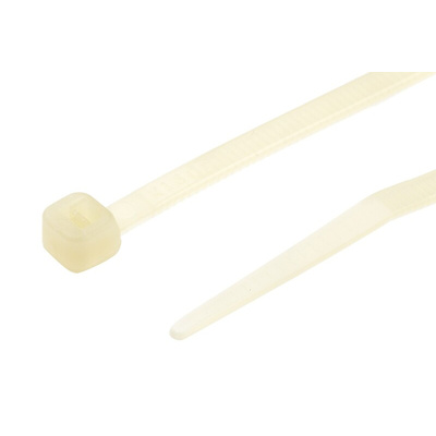 RS PRO Cable Tie, Heat Stabilised, 180mm x 3.6 mm, Natural Nylon, Pk-100