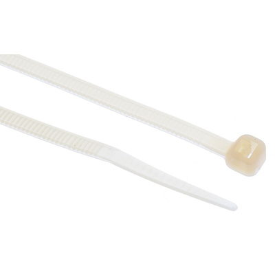 RS PRO Cable Tie, Heat Stabilised, 265mm x 3.6 mm, Natural Nylon, Pk-100