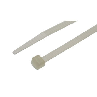 RS PRO Cable Tie, Heat Stabilised, 203mm x 4.6 mm, Natural Nylon, Pk-100
