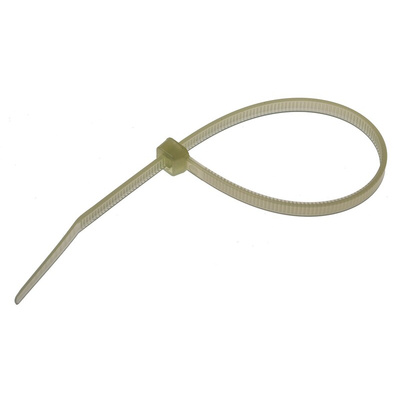 RS PRO Cable Tie, Heat Stabilised, 203mm x 4.6 mm, Natural Nylon, Pk-100
