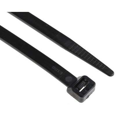 RS PRO Cable Tie, 380mm x 7.6 mm, Black Nylon, Pk-1000