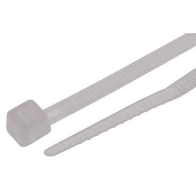 RS PRO Cable Tie, 100mm x 2.5 mm, Natural Nylon, Pk-1000