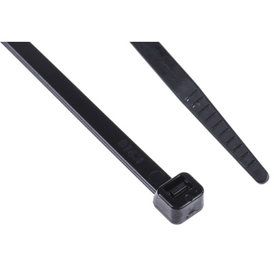 RS PRO Cable Tie, 250mm x 4.8 mm, Black Nylon, Pk-100