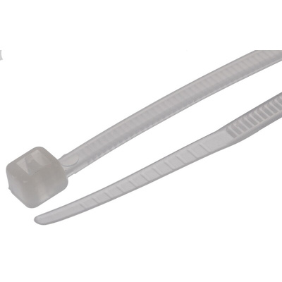 RS PRO Cable Tie, 142mm x 2.5 mm, Natural Nylon, Pk-100