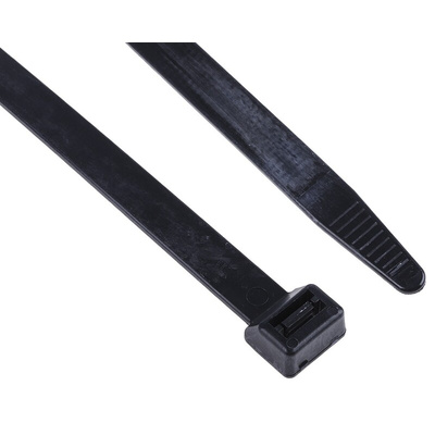 RS PRO Cable Tie, Flame Retardant, 380mm x 12.7 mm, Black Nylon, Pk-100