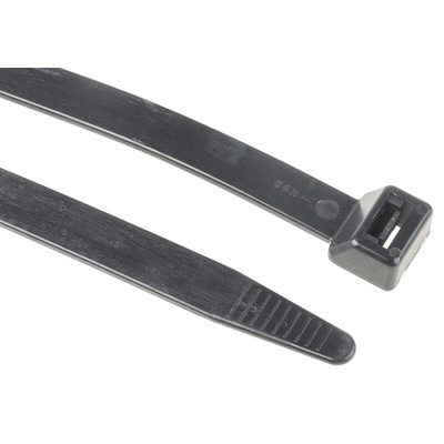 RS PRO Cable Tie, Flame Retardant, 280mm x 12.7 mm, Black Nylon, Pk-100