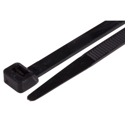RS PRO Cable Tie, Flame Retardant, 380mm x 7.6 mm, Black Nylon, Pk-100