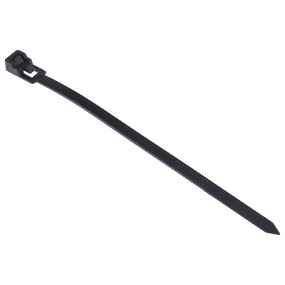 RS PRO Cable Tie, Releasable, 125mm x 4.5 mm, Black Nylon, Pk-100