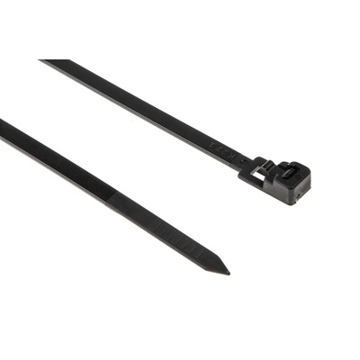 RS PRO Cable Tie, Releasable, 150mm x 4.5 mm, Black Nylon, Pk-100