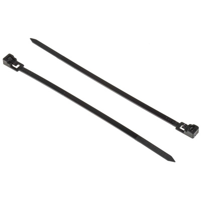 RS PRO Cable Tie, Releasable, 150mm x 4.5 mm, Black Nylon, Pk-100