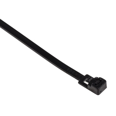 RS PRO Cable Tie, Releasable, 300mm x 4.5 mm, Black Nylon, Pk-100