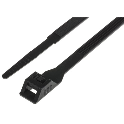RS PRO Cable Tie, Double Locking, 132mm x 6 mm, Black Nylon, Pk-100