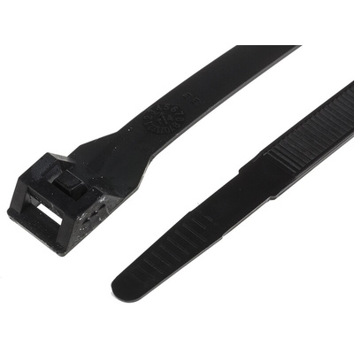 RS PRO Cable Tie, Double Locking, 201mm x 9 mm, Black Nylon, Pk-100
