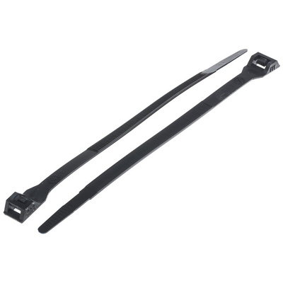 RS PRO Cable Tie, Double Locking, 201mm x 9 mm, Black Nylon, Pk-100