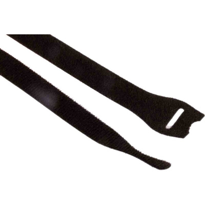 HellermannTyton Cable Tie, Hook and Loop, 330mm x 12.5 mm, Black PA (Loop), PP (Hook), Pk-10