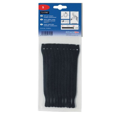 HellermannTyton Cable Tie, Hook and Loop, 150mm x 12.5 mm, Black PA (Loop), PP (Hook), Pk-10