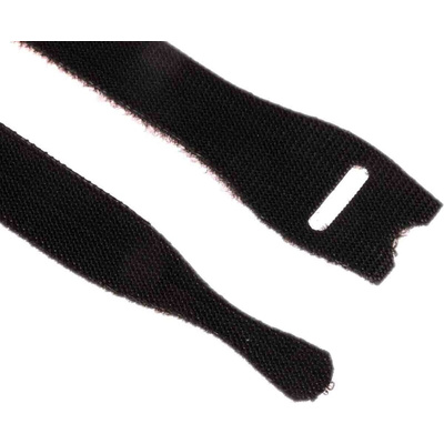 HellermannTyton Cable Tie, Hook and Loop, 200mm x 12.5 mm, Black PA (Loop), PE (Hook), Pk-10