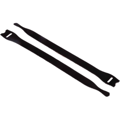 HellermannTyton Cable Tie, Hook and Loop, 200mm x 12.5 mm, Black PA (Loop), PE (Hook), Pk-10