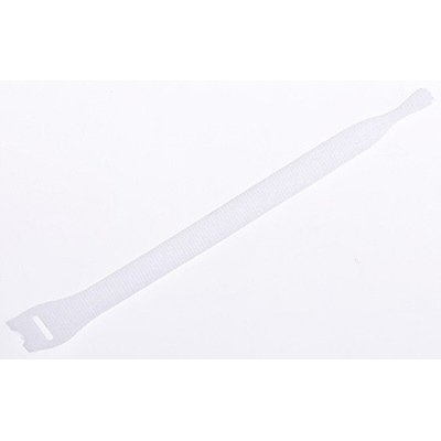 HellermannTyton Cable Tie, Hook and Loop, 200mm x 12.5 mm, White PA (Loop), PE (Hook), Pk-10