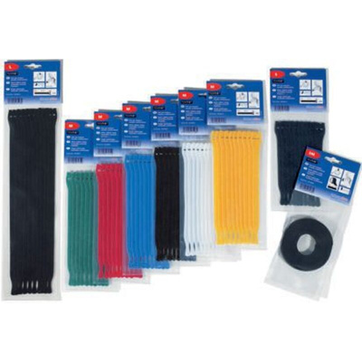 HellermannTyton Cable Tie, Hook and Loop, 200mm x 12.5 mm, Red PA (Loop), PE (Hook), Pk-10