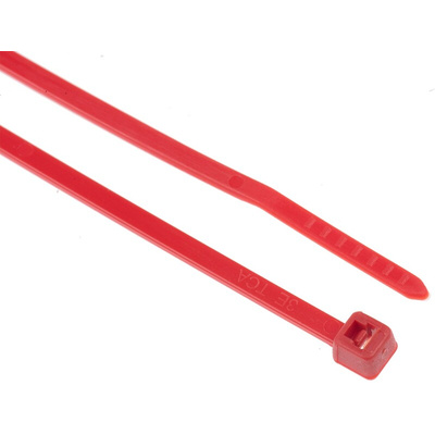 HellermannTyton Cable Tie, 100mm x 2.5 mm, Red Polyamide 6.6 (PA66), Pk-100