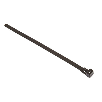 HellermannTyton Cable Tie, Releasable, 180mm x 6.5 mm, Black Polyamide 6.6 (PA66), Pk-100