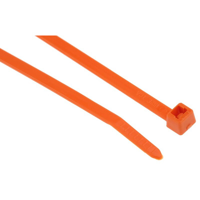 HellermannTyton Cable Tie, 200mm x 4.6 mm, Orange Polyamide 6.6 (PA66), Pk-100