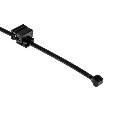 HellermannTyton Cable Tie Assemblies, 200mm x 4.6 mm, Black Polyamide 6.6 (PA66), Pk-25