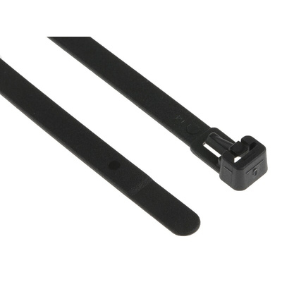 HellermannTyton Cable Tie, Releasable, 150mm x 7.6 mm, Black Polyamide 6.6 (PA66), Pk-100