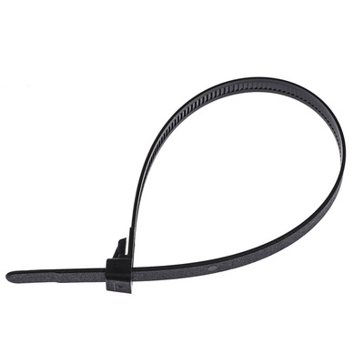 HellermannTyton Cable Tie, Releasable, 250mm x 7.6 mm, Black Nylon, Pk-100