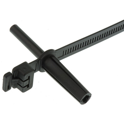 HellermannTyton Cable Tie, Wall Plug Fixing, 230mm x 8 mm, Black Polyamide 6.6 (PA66), Pk-25