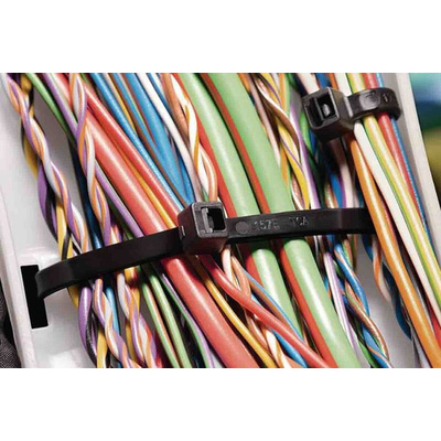HellermannTyton Cable Tie, 100mm x 2.5 mm, Black Polyamide 6.6 (PA66), Pk-1000